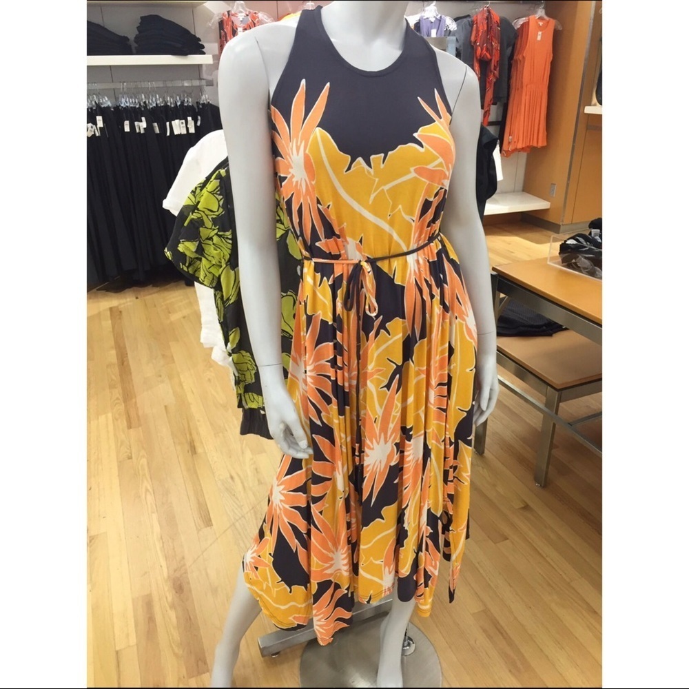 Gap Maxi Dress Resort-Wear Asymmetrical Hem Racer Back Orange Tropical Floral LG